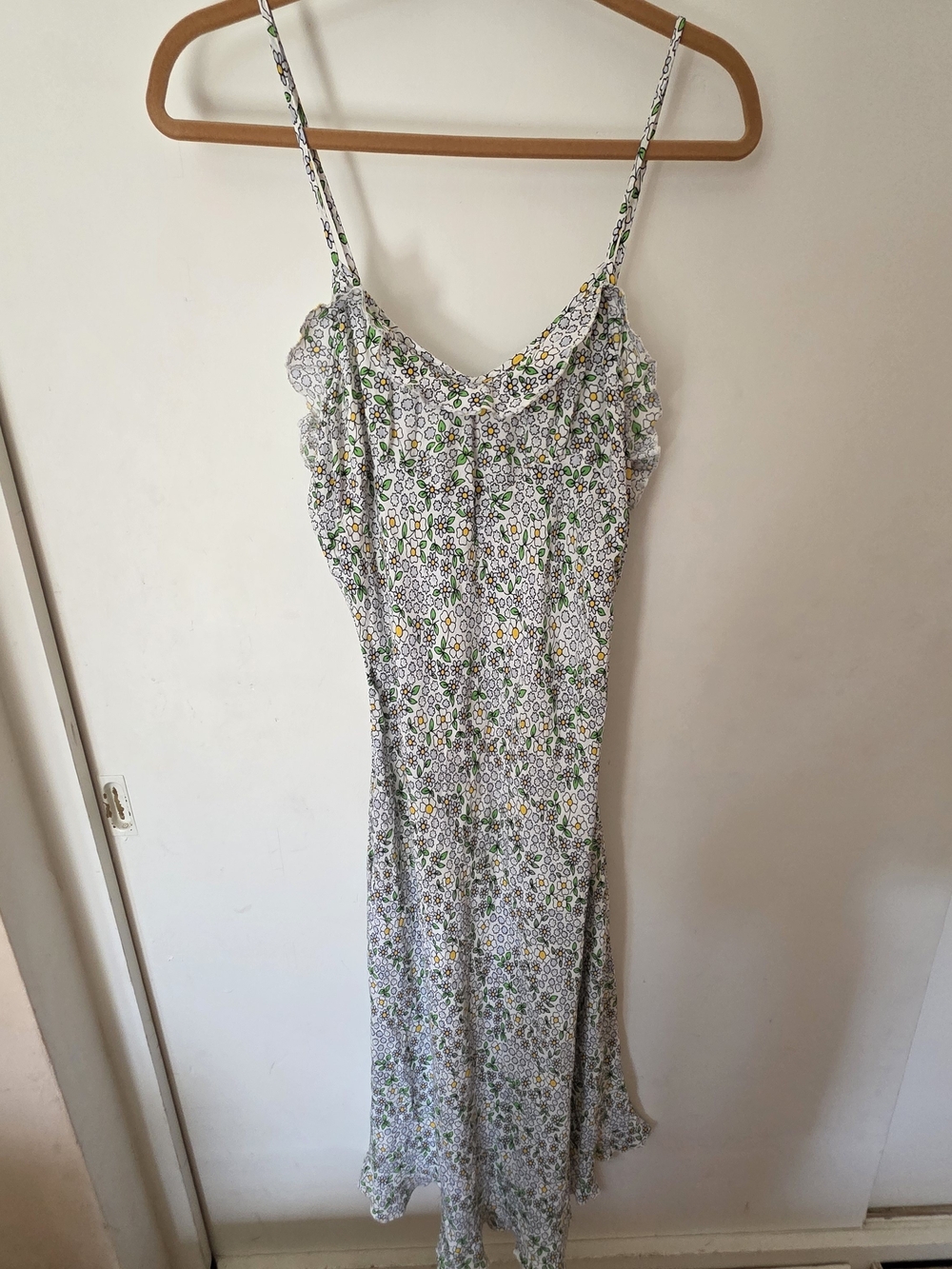 ROLLA'S White Spaghetti-Strap Maxi Dress with Green & Yellow Floral Print